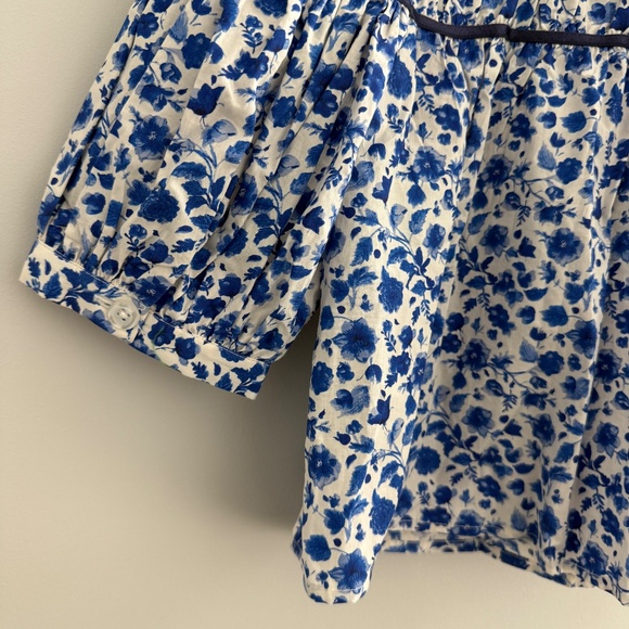 ANTHROPOLOGIE MAEVE THE LEANDRA SHIRRED YOKE TOP COTTON FLORAL BABYDOLL BLUE M - Picture 7 of 11